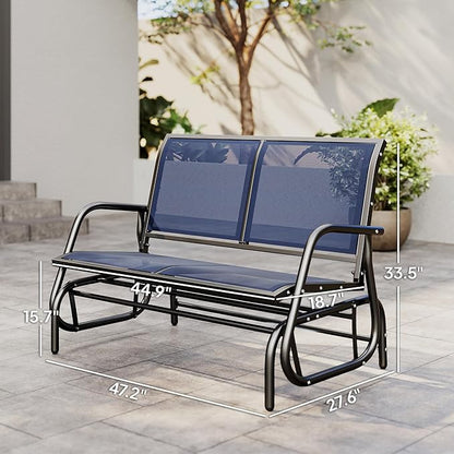 Outsunny 2-Person Outdoor Glider Bench, Patio Double Swing Rocking Chair Loveseat w/Powder Coated Steel Frame for Backyard Garden Porch, Dark Blue