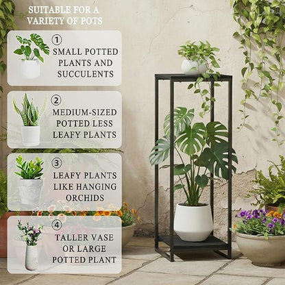 34" Tall Plant Stand Indoor, 2-Tier Modern Plant Shelf, Corner Flower Pot Holder Organizer for Living Room Balcony Patio Garden (Black)
