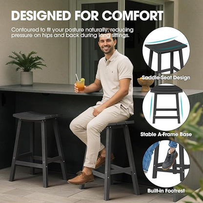 Ciokea 3 Pcs Outdoor Bar Height Table and Stools Set, 60" Extra Long Rectangle High Top Table and 2 Backless Bar Stools, Heavy-Duty All-Weather HDPE Patio Bar Set for Backyard Balcony Deck, Black