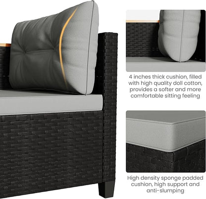 Wisteria Lane Small Patio Furniture Set, All-Weather PE Rattan Outdoor Sectional Sofa with Storage Table, L Shape Outdoor Couch with Cushions, 3 Piece Wicker Patio Furniture for Balcony, Grey