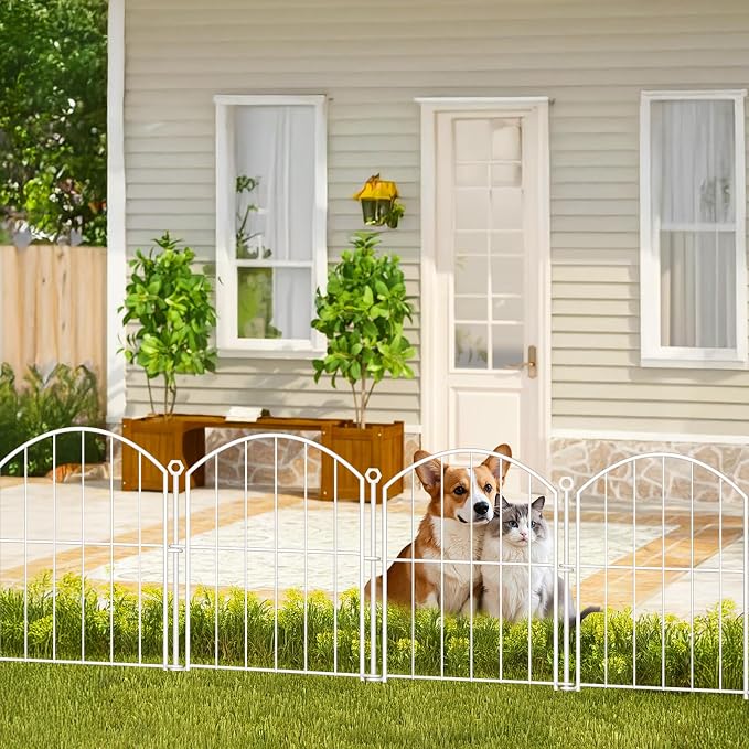 Decorative Fence - White Metal Garden Border, 10 Panels, 10 ft