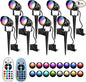 Halloween Christmas Outdoor Spotlights,12W RGBW Colors Changing Landscape Spotlight with Remote Control, IP65 Waterproof 110V Plug in LED Spotlight Outdoor with US Plug for Yard Garden House (8Pack)