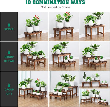 3 Tiered Small Plant Stands Shelf Indoor Outdoor,Wood Flower Pot Stand Holders Rack,Freestanding Corner Ladder Shelves for Plants Succulent Cactus,on Patio,Desktop,Window