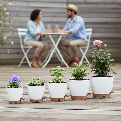 montresor 5-Pack Self-Watering Planters with Wick & Reservoir (5/5.5/6/6.5/7 Inch) – Plastic Indoor Pots with Drainage, White Flower Pot for Violet, Herb