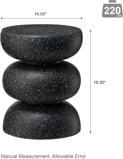 Glitzhome Outdoor Side Table Set of 2, 18" H Decorative Garden Stool MgO Faux Terrazzo End Table, Heavy Duty Indoor Outdoor Round Planter Stand for Living Room Bedroom Patio Deck Poolside,Black