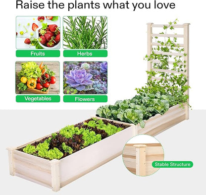 VIVOSUN Wooden Raised Garden Bed, 48 x 24 x 30 Inches, Outdoor Wood Planter Box with Gloves and a Liner, with Trellis for Vine Climbing for Garden, Patio, Balcony, Backyard and Outdoors (Pack of 2)