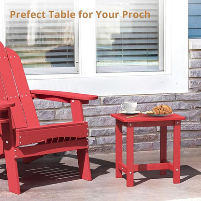 LUE BONA Outdoor Side Table, HDPS Small Outdoor Adirondack Side Tables, Outside End Table for Patio, Porch, Deck, Pool, Weather Resistant/Easy Maintenance, Bright Red