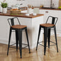 Yongchuang 26" Metal Barstools Set of 2 Counter Bar Stools with Wood Top Low Back Matte Black
