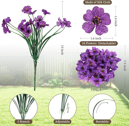 24 Purple Bundles Artificial Flowers for Outdoors/Indoors Fake Flowers Plants for Indoor Outside Garden Porch Window Box Home Wedding Farmhouse