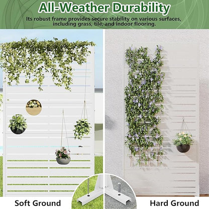Casaphoria Metal Privacy Screen Outdoor, 72" H x 35" W Freestanding Decorative Privacy Screen for Patio Deck Balcony Garden with Stable Base, White-Benjamin
