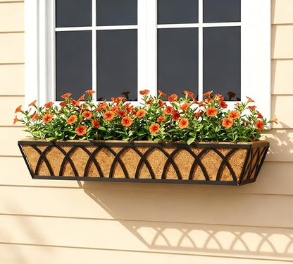 Y&M 30 Inch Window Deck with Coco Liner, Fence Metal Hanging Flower Planter Basket Deck Railing Planter Boxes for Outdoor Garden Lawn, 30" Window Boxes Horse Trough with Coconut Coir Liner,4pcs