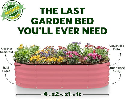 Plant & Plot Galvanized Raised Garden Beds Outdoor // 4×2×1 ft Planter Raised Beds for Gardening, Vegetables, Flowers // Large Metal Garden Box (Pink) // Patented Tool-Free Design