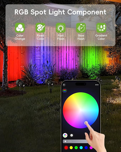 CORESLUX Christmas Smart Spot Lights Outdoor, Color Changing Warm White Landscape Lights with APP and Remote Control, Spotlight Waterproof for Garden Yard Patio Landscape