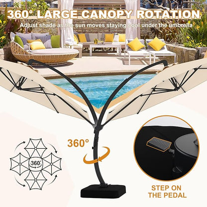 GarveeLife 11FT Cantilever Patio Umbrella With Base Included, Cantilevers Outdoor Umbrella Heavy Duty Offset, Aluminium Curved Cantilever Umbrella