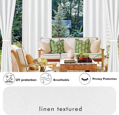 Outdoor Curtains, White Waterproof Linen Blend, 54 x 95 Inch Panels