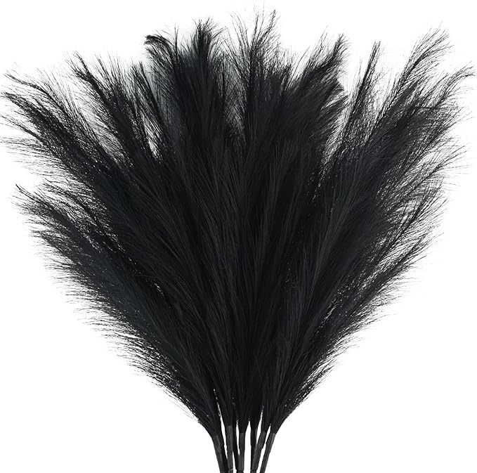 Artificial Pampas Grass Stems, 8 Pack 35-Inch Black Silk Plumes