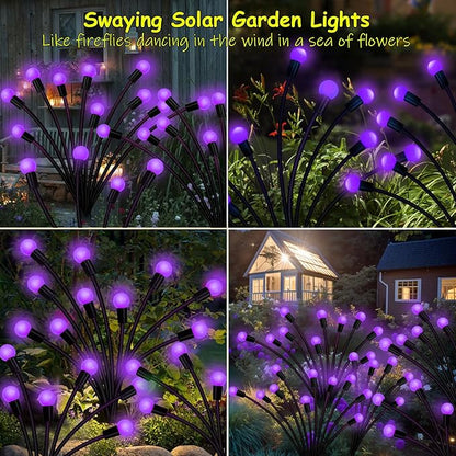 Kohlrabi Solar Garden Lights Outdoor, 4 Pack 40 LED Solar Purple Firefly Lights Waterproof, Sway by Wind, Halloween Swaying Light for Yard Patio Backyard Garden Planter Flower Bed Pathway Decoration