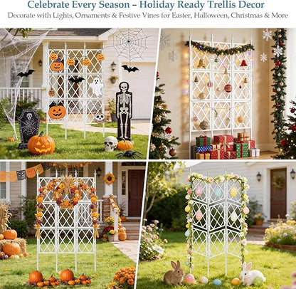 5.25FT Garden Trellis for Climbing Plants Outdoor, White Iron Pipe Support Fence, Metal Wall Trellis Climbing Frame, Trellis for Potted Plants Indoor for Ivy Vines Vegetable Flower
