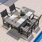 Pamapic 5-Piece Outdoor Dining Set, HDPE Outdoor Rectangular Table and 4 Chairs, Wood Grain Patio Furniture Sets with Armrest, All-Weather Patio Dining Table with Umbrella Hole, Gray