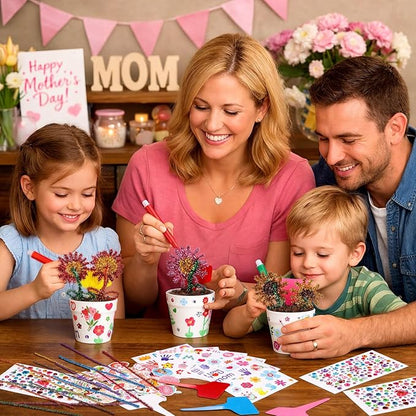 Funnymoom 48 Set Paintable Flower Pot Craft Kit DIY Spring Pots Craft for Mom with Watercolor, Pen Stickers, Plant Labels Garden Growing Kits for Spring Mother's Day Fun Activity