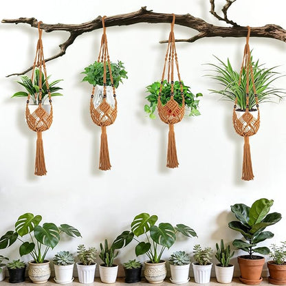 Augshy Jute Crochet Macrame Plant Hangers with Hooks, 2 Pack 35 Inch Natural Cotton Boho Indoor Outdoor Brown Planter Hanging Holder for Ceiling Balcony Porch Home Decor