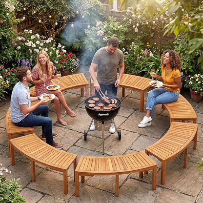 Tangkula Outdoor Curved Bench, Acacia Wood Fire Pit Bench w/Slatted Seat, Patio Backless 2-Person Seating for Porch, Yard, Garden, 800 LBS Max Load, Oil Painted (4, 45")
