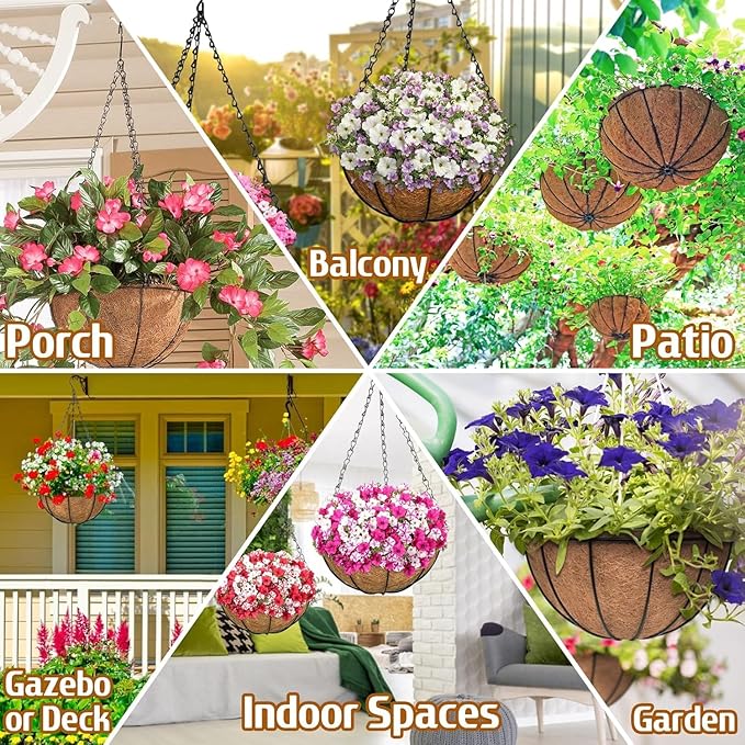 ZeeDix 2 Pack 20 Inch Large Hanging Baskets for Plants Outdoor with Coconut Liners Replacement, Hanging planters Baskets with Natural Coco Liner for Outdoor Indoor Planters Flowers Vegetables