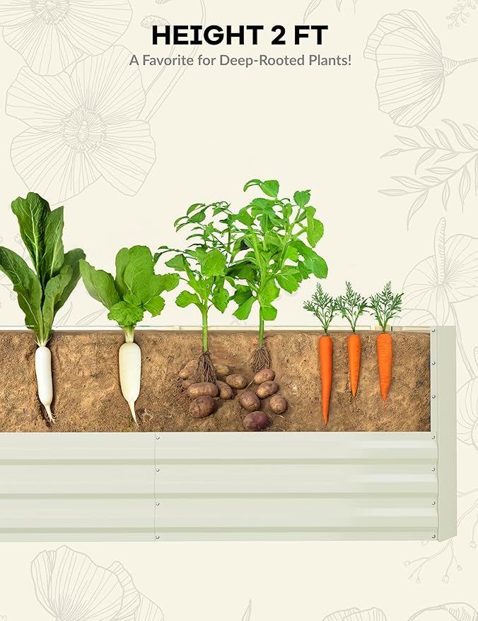 GarveeLife 6x3x2 ft Galvanized Raised Garden Bed, 24" Tall Metal Planter Box for Flowers Vegetables, Rust-Resistant Raised Garden Beds for Gardening, Easy Assembly Outdoor Garden Box & Planters,Beige