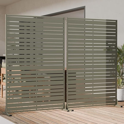 Casaphoria Metal Privacy Screen Outdoor, 72" H x 47" W Freestanding Decorative Privacy Screen for Patio Deck Balcony Garden with Stable Base, Grey-Benjamin