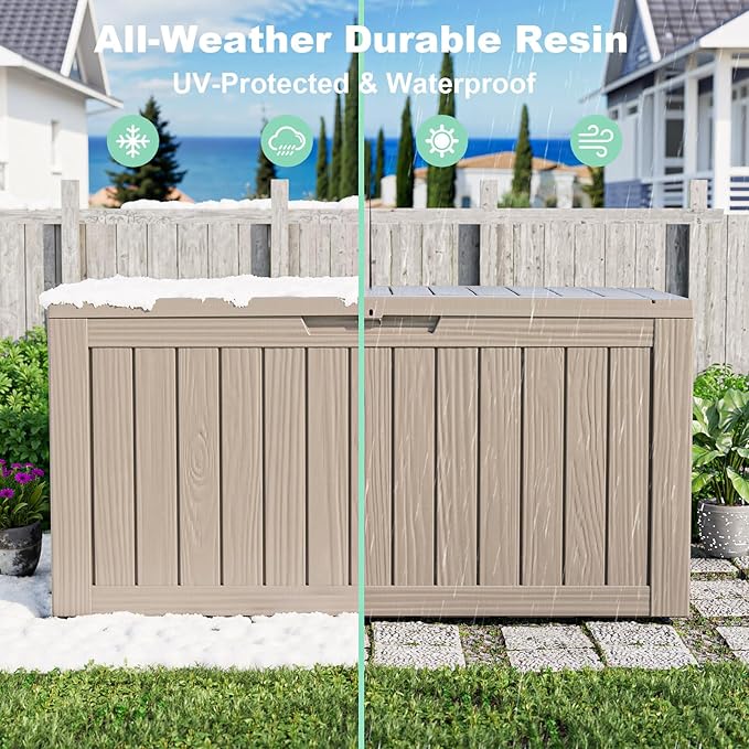 Deck Box 75 Gallon Resin Outdoor Storage with Lockable Lid, Grey