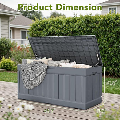 Deck Box, Grey Resin Storage Bench with Lockable Lid and Rattan Pattern