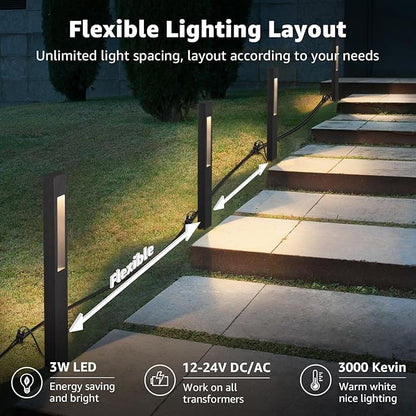 SUNVIE All-In-One LED Low Voltage Landscape Lighting Kit, 8-Pack Pathway Lights with Transformer and 100FT 16/2 AWG Wire, 3000K Waterproof Landscape Path Lights with Connectors for Walkway Garden Yard