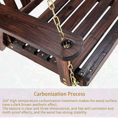 Anraja Wooden Porch Swing 2-Seater, Bench Swing with Hanging Chains, Heavy Duty 800 LBS, for Outdoor Patio Garden Yard, 4 Ft, Brown