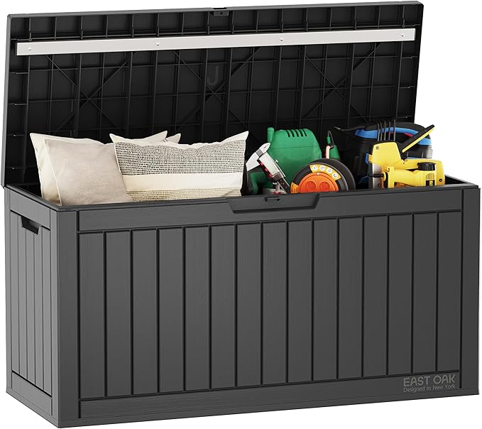 Deck Box 60 Gallon Black Resin Lockable Patio Storage