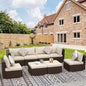 NICESOUL 8 Seat 29.3'' High Back Outdoor Furniture Set, Extra Large Rattan Patio Conversation Sets, Deep Seating Modular Sectional with Ottoman, Oversized Conversations for Backyard, Brown and Beige