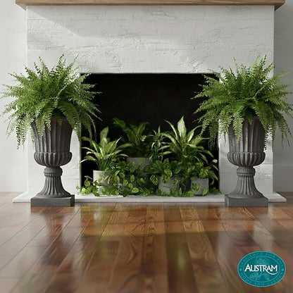 Urn Planters 22", Set of 2, Tall Stone-Resin Pedestal Planters for Outdoor Plants, Large Front Porch Decor, Patio Garden Pots, Outdoor Urns for Entryway, Porch & Deck, Grey Plant Pot