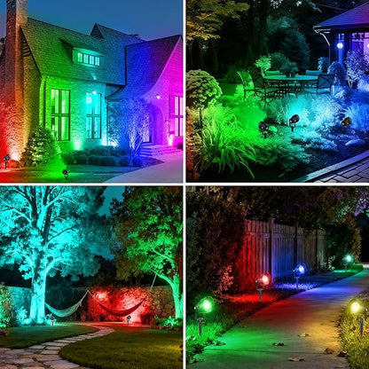 RGB Color Changing Spotlights Outdoor, LED Landscape Lighting with Remote/APP Control, Music Sync & Timing Mode, IP65 Waterproof Outdoor for Yard Garden Pathway Christmas Halloween, 4 Pack