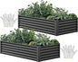 YITAHOME 6x3x1.5 2pcs Large Raised Garden Bed Kit, Galvanized Metal Planter Box with Gloves, Ground Nails, Support Rod, Outdoor Above Ground Planters for Plants Vegetables Flowers, Black