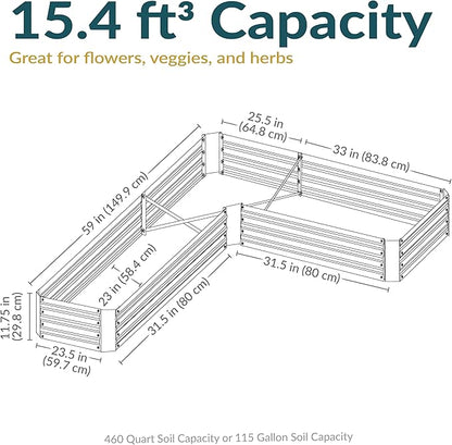 Sunnydaze 11.75" H Raised Metal Garden Bed - Galvanized Raised Garden Bed Outdoor for Vegetables and Flowers - Silver - L-Shaped