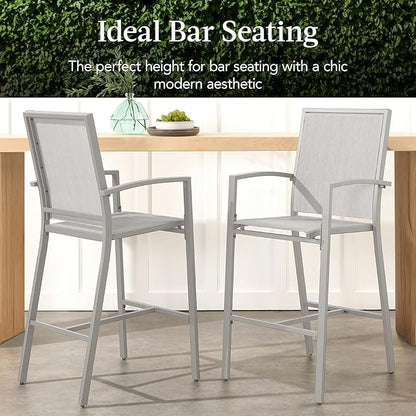 Best Choice Products Outdoor Bar Stools Set of 2, Bar Height, Patio Furniture, All Weather Mesh Design w/Armrest - Gray/Gray