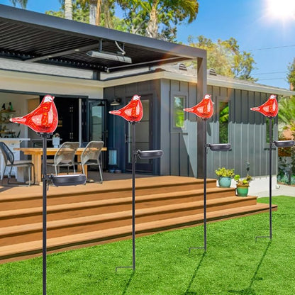 Bshine Solar Garden Decoration Outdoor Cardinal Lights, Hand Blown Glass Waterproof Solar Light Stake Red Cardinal Decorate Paths, Pathways, Lawns and Yards Art for Mom Gift, 2 Pack