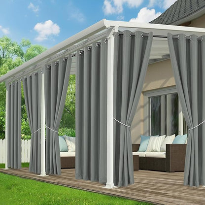 Outdoor Curtains for Patio Waterproof - 6 Panels Privacy Weatherproof Outside Curtains with Grommets for Pergola, Gazebo, Porch, Cabana, Balcony, 54 x 108 Inch, Grey