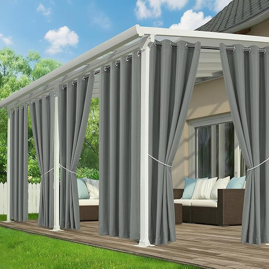 Patio Curtains Outdoor Waterproof - 6 Panels Privacy Weatherproof Outside Curtains with Grommets for Pergola, Gazebo, Porch, Cabana, Balcony, 54 x 95 Inch, Grey