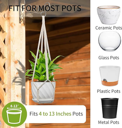Macrame Plant Hanger, Fits 4-13 Inch Pots, Boho Hanging Plant Holder for Indoor Outdoor, 35 Inch, Set of 3, White (No Flowerpot)