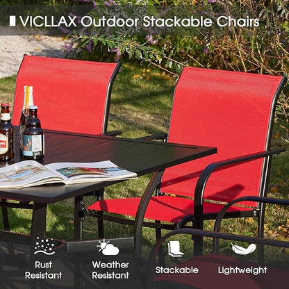 VICLLAX Patio Table and Chair Set of 6, All Weather Metal Round Outdoor Dining Furniture Set-47 Round Outdoor Table and Chairs, Black Tabletop