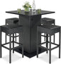 Best Choice Products 5-Piece Outdoor Wicker Bar Table Set for Patio, Poolside, Backyard w/Built-in Bottle Opener, Hidden Storage Shelf, Metal Tabletop, 4 Stools - Black