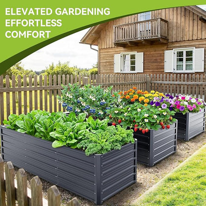Ohuhu 8x3x1.9FT Metal Raised Garden Bed Outdoor, Reinforced Galvanized Steel Rustproof Planter Box, 100% Non-Toxic, 341 Gal Large Capacity Heavy Duty Raised Beds for Growing Vegetables Flowers Herbs