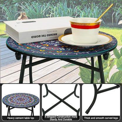 Fashion&cool Small Outdoor Side Table, 14" Round Patio Side Table, Weather Resistant Metal Desk End Table Side Table for Patio Yard Porch Balcony Garden Bedside, Plant Stand for Indoor Outdoor