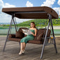 3 in 1 Outdoor Porch Swing with Canopy, 3 Seat Outdoor Swing for Adults, Patio Swing Chair with Thickened Cushions,Pillows & Cup Holders for Backyard, Porch, Garden (Brown)