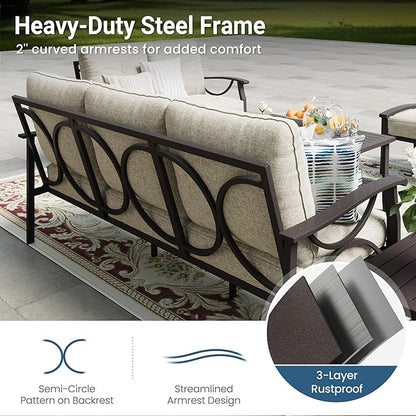 RoyalCraft 2-Pieces Outdoor Patio Furniture Set, Outdoor Metal Sectional Furniture with Cushions, Outdoor Conversation Set with Coffee Table for Backyard, Garden, Balcony, Deck, Beige